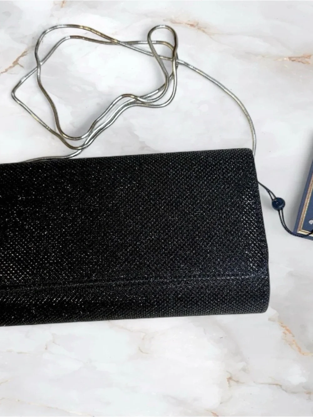 NWT La Regale Black Shimmer Evening Clutch Crossbody Bag